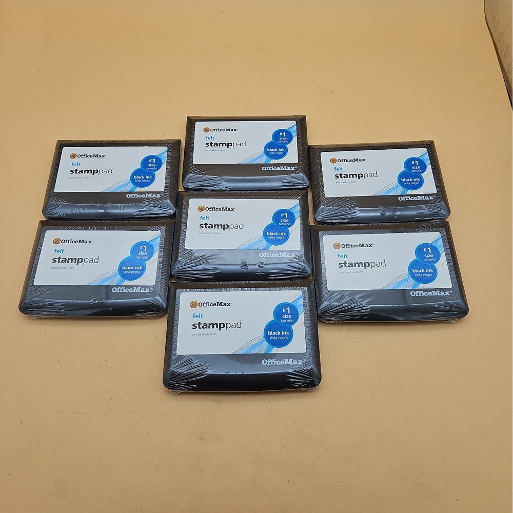 Lot of 7 Office Max Felt Stamp Pad Size #1 Black Brand New Sealed Ink